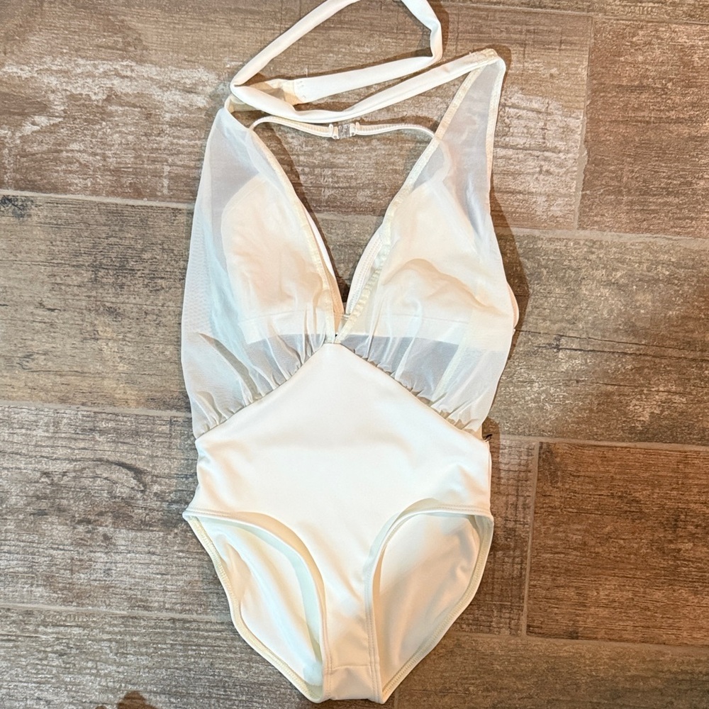 Tiger Friday ivory leotard with triangle under top